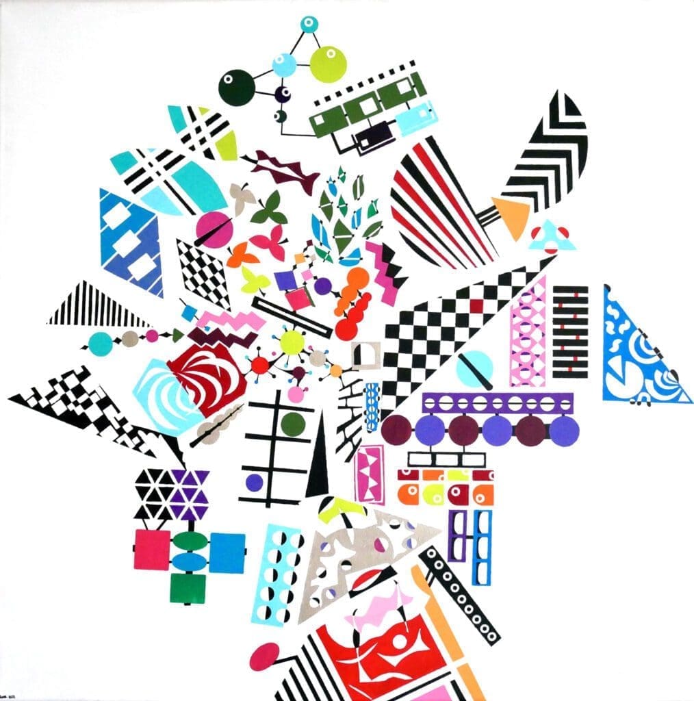 Geometric Flowers
Acrylic paint and markers on linen (100cm x 100cm)