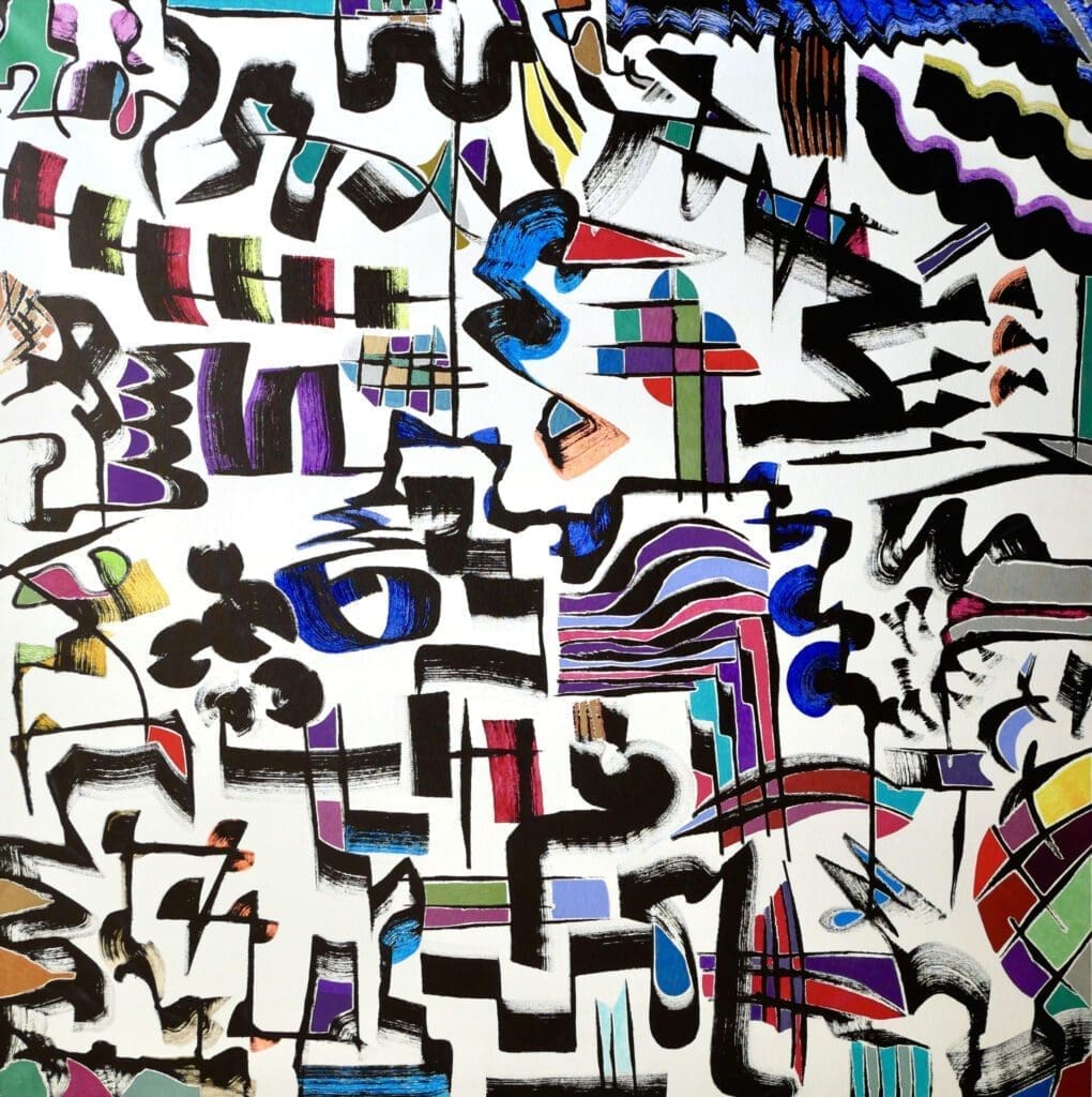 SQLS, 
Acrylic paint and markers on linen (120cm x 120cm)