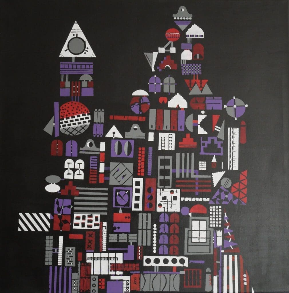 Black-A'dam, 
Acrylic paint and markers on linen (100cm x 100cm)